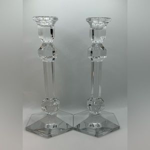 Pair of Vintage Val Saint Lambert Gardenia Crystal Glass 9in